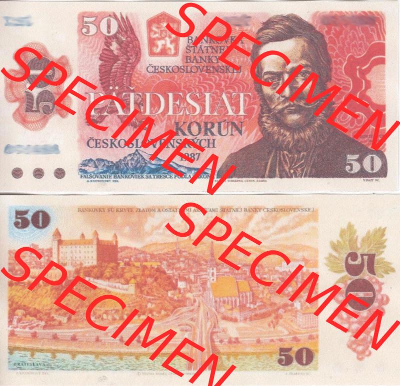 Banknoten Tschechoslowakei 1987-1987, 50 Kronen. Vorderseite und Rückseite auf einen Digitalen Bild der Banknoten der Tschechoslowakei 1985-1989, Banknoten aus Satz der Banknoten... Sammlung