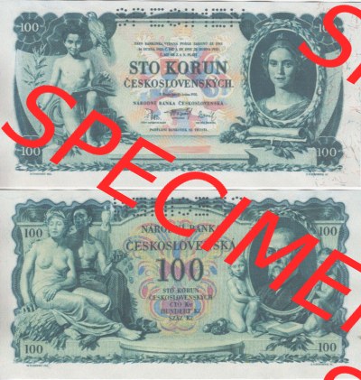 Banknoten Tschechoslowakei 1931-1931, 100 Kronen. Vorderseite und Rückseite auf einen Digitalen Bild der Banknoten der Tschechoslowakei... Sammlung
