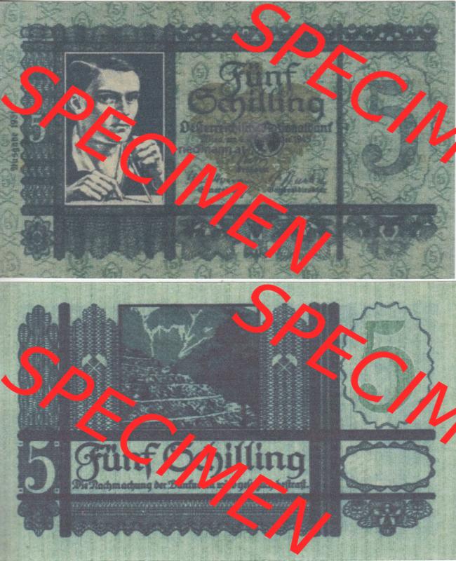 Banknoten Österreich 1945-1945, 5 Schilling. Vorderseite und Rückseite auf einen Digitalen Bild der Banknoten von Österreich 1945-1954, Banknoten aus Satz der Banknoten... Sammlung