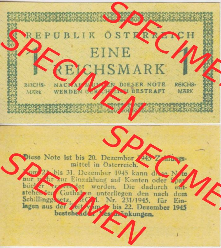 Banknoten Österreich 1945-1945, 1 Eine Reichsmark. Vorderseite und Rückseite auf einen Digitalen Bild der Banknoten von Österreich 1935-1945, Banknoten aus Satz der Banknoten... Sammlung