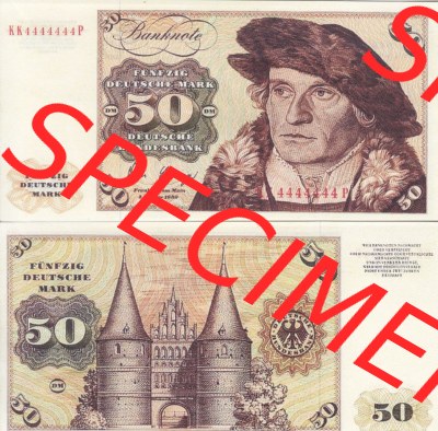 BRD Deutschland Deutsche Bundesbank 1980, 50 DM-Deutsche Mark. Vorderseite und Rückseite auf einen Digitalen Bild der Banknoten... Sammlung