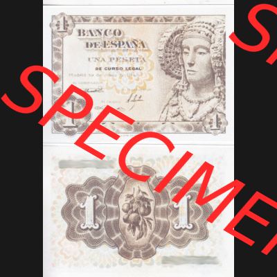 Banknoten Spanien 1948-1948, 1 Pesete. Vorderseite und Rückseite auf einen Digitalen Bild der Banknoten von Spanien 1946-1949, Banknoten aus Satz der Banknoten Spanien 1946-1949... Sammlung