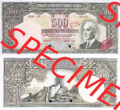 Banknote Türkei 1940, P138, 500 Lira. Vorderseite und Rückseite auf einen Digitalen Bild der Banknoten der Türkei 1940-1944,... Sammlung