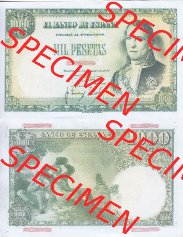 Banknoten Spanien 1949-1949, 1000 Peseten. Vorderseite und Rückseite auf einen Digitalen Bild der Banknoten von Spanien 1946-1949, Banknoten aus Satz der Banknoten Spanien 1946-1949... Sammlung