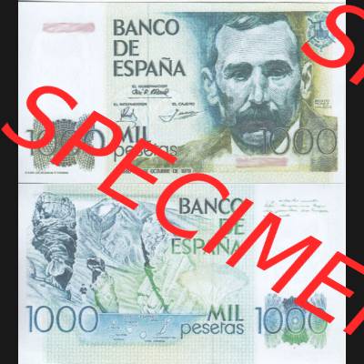 Banknoten Spanien 1979-1982, 1000 Peseten. Vorderseite und Rückseite auf einen Digitalen Bild der Banknoten von Spanien 1979-1987, Banknoten aus Satz der Banknoten Spanien 1979-1987... Sammlung