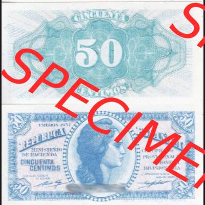 Banknoten Spanien 1937-1937, 50 Centimos. Vorderseite und Rückseite auf einen Digitalen Bild der Banknoten von Spanien 1937-1938, Banknoten aus Satz der Banknoten Spanien 1937-1938... Sammlung