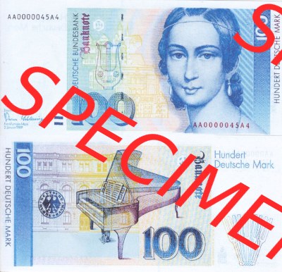BRD Deutschland Deutsche Bundesbank 1989-1993, 100 DM-Deutsche Mark. Vorderseite und Rückseite auf einen Digitalen Bild der Banknoten... Sammlung