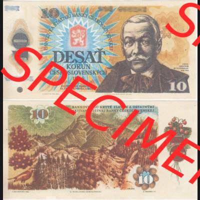 Banknoten Tschechoslowakei 1986-1986, 10 Kronen. Vorderseite und Rückseite auf einen Digitalen Bild der Banknoten der Tschechoslowakei 1985-1989, Banknoten aus Satz der Banknoten... Sammlung