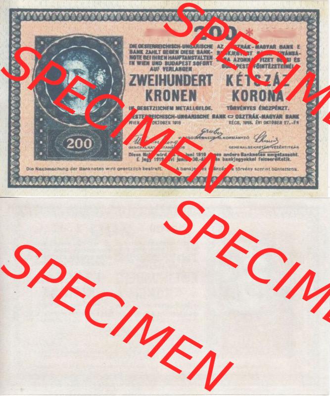 Banknoten Österreich 1918-1918, 200 Kronen. Vorderseite und Rückseite auf einen Digitalen Bild der Banknoten von Österreich 1916-1918, Banknoten aus Satz der Banknoten... Sammlung