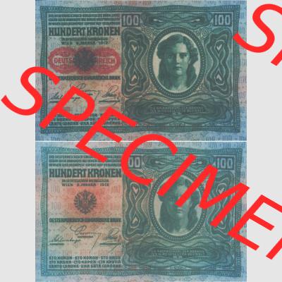 Banknoten Österreich 1919-1919, 100 Kronen Deutschösterreich. Vorderseite und Rückseite auf einen Digitalen Bild der Banknoten von Österreich 1919-1919 Deutschösterreich,... Sammlung