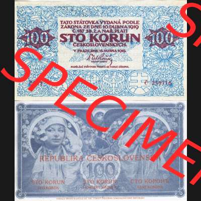 Banknoten Tschechoslowakei 1919-1919, 100 Korun. Vorderseite und Rückseite auf einen Digitalen Bild der Banknoten der Tschechoslowakei 1919, Banknoten aus Satz der Banknoten Tschechoslowakei... Sammlung