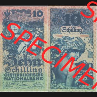 Banknoten Österreich 1927-1927, 10 Schilling. Vorderseite und Rückseite auf einen Digitalen Bild der Banknoten von Österreich 1927-1930, Banknoten aus Satz der Banknoten... Sammlung