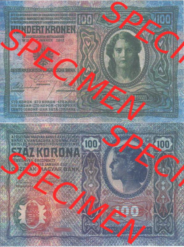 Banknoten Österreich 1912-1912, 100 Kronen. Vorderseite und Rückseite auf einen Digitalen Bild der Banknoten von Österreich 1904-1912, Banknoten aus Satz der Banknoten... Sammlung