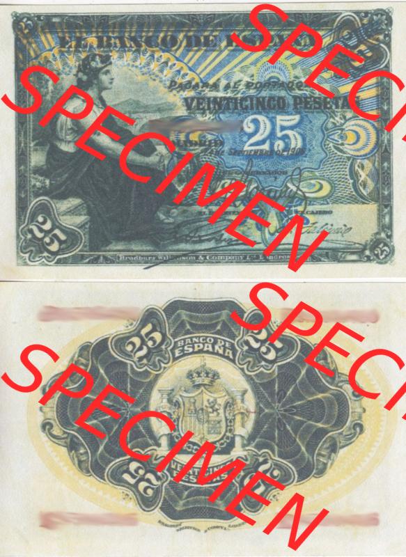 Banknoten Spanien 1906-1906, 25 Peseten. Vorderseite und Rückseite auf einen Digitalen Bild der Banknoten von Spanien 1906, Banknoten aus Satz der Banknoten Spanien 1906 Peseten-Währung... Sammlung