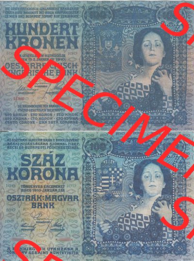 Banknoten Österreich 1910-1910, 100 Kronen. Vorderseite und Rückseite auf einen Digitalen Bild der Banknoten von Österreich... Sammlung