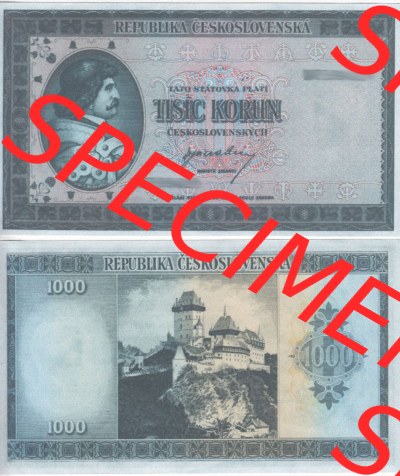 Banknoten Tschechoslowakei 1945-1945, 1000 Kronen. Vorderseite und Rückseite auf einen Digitalen Bild der Banknoten der Tschechoslowakei... Sammlung