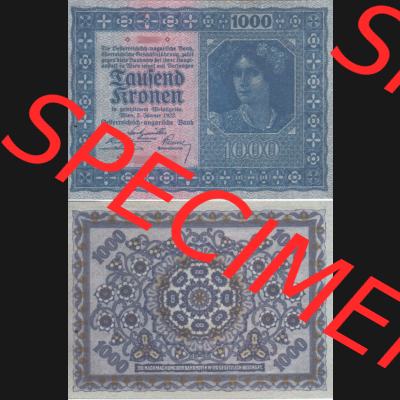 Banknoten Österreich 1922-1922, 1000 Kronen. Vorderseite und Rückseite auf einen Digitalen Bild der Banknoten von Österreich 1922, Banknoten aus Satz der Banknoten Österreich... Sammlung