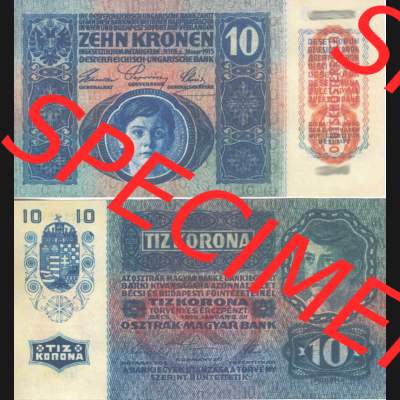 Banknoten Österreich 1919-1919, 10 Kronen Deutschösterreich. Vorderseite und Rückseite auf einen Digitalen Bild der Banknoten von Österreich 1919-1919 Deutschösterreich,... Sammlung