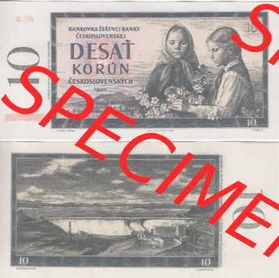 Banknoten Tschechoslowakei 1960-1964, 10 Kronen. Vorderseite und Rückseite auf einen Digitalen Bild der Banknoten der Tschechoslowakei... Sammlung