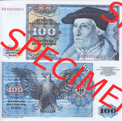 BRD Deutschland Deutsche Bundesbank 1980, 100 DM-Deutsche Mark. Vorderseite und Rückseite auf einen Digitalen Bild der Banknoten... Sammlung