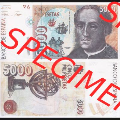 Banknoten Spanien 1992-1996, 5000 Peseten. Vorderseite und Rückseite auf einen Digitalen Bild der Banknoten von Spanien 1992-1996, Banknoten aus Satz der Banknoten Spanien 1992-1996... Sammlung
