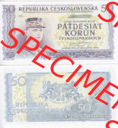 Banknoten Tschechoslowakei 1945-1945, 50 Kronen. Vorderseite und Rückseite auf einen Digitalen Bild der Banknoten der Tschechoslowakei... Sammlung