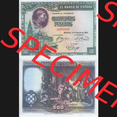 Banknoten Spanien 1928-1928, 500 Peseten. Vorderseite und Rückseite auf einen Digitalen Bild der Banknoten von Spanien 1928, Banknoten aus Satz der Banknoten Spanien 1928 in der... Sammlung