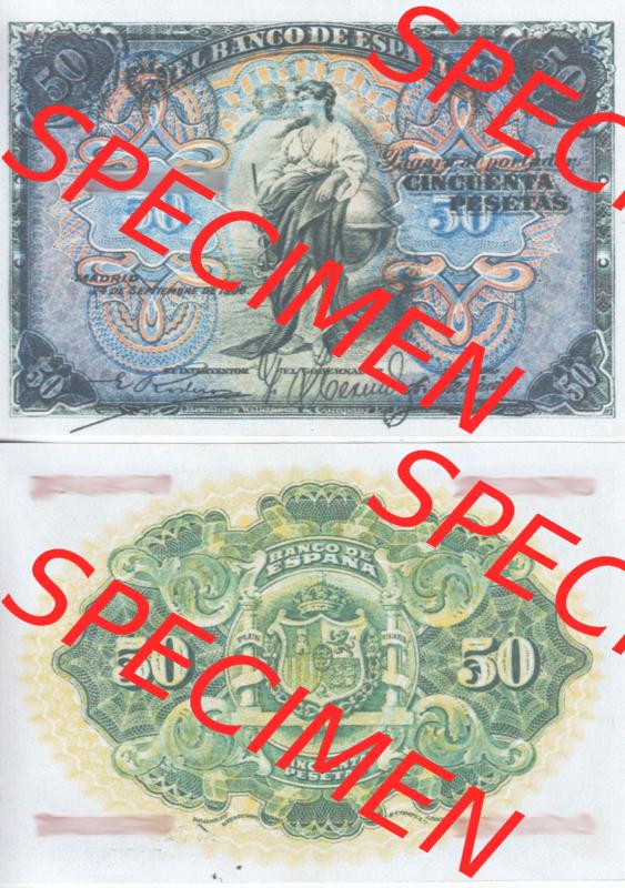 Banknoten Spanien 1906-1906, 50 Peseten. Vorderseite und Rückseite auf einen Digitalen Bild der Banknoten von Spanien 1906, Banknoten aus Satz der Banknoten Spanien 1906 Peseten-Währung... Sammlung
