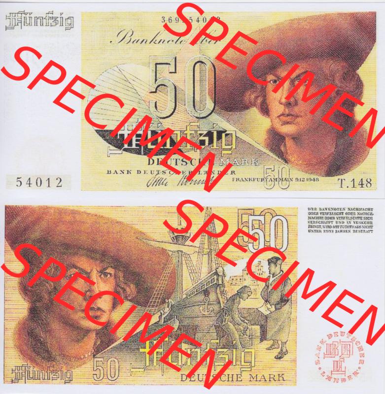BRD Deutschland Bank Deutscher Länder 1948, 50 DM Deutsche Mark. Vorderseite und Rückseite auf einen Digitalen Bild der Banknoten Deutschland 1948 der Bank Deutscher Länder,... Sammlung