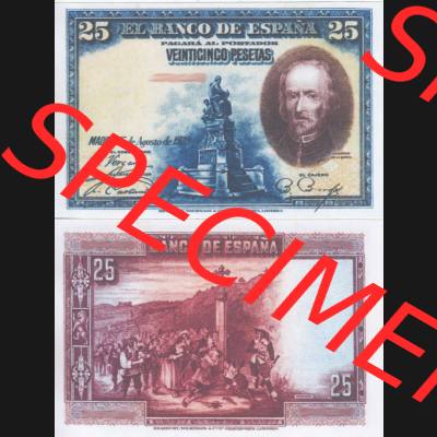Banknoten Spanien 1928-1928, 25 Peseten. Vorderseite und Rückseite auf einen Digitalen Bild der Banknoten von Spanien 1928, Banknoten aus Satz der Banknoten Spanien 1928 in der... Sammlung