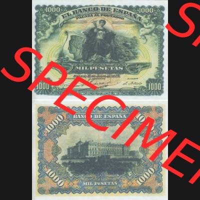 Banknoten Spanien 1907-1907, 1000 Peseten. Vorderseite und Rückseite auf einen Digitalen Bild der Banknoten von Spanien 1907, Banknoten aus Satz der Banknoten Spanien 1907 Peseten-Währung... Sammlung