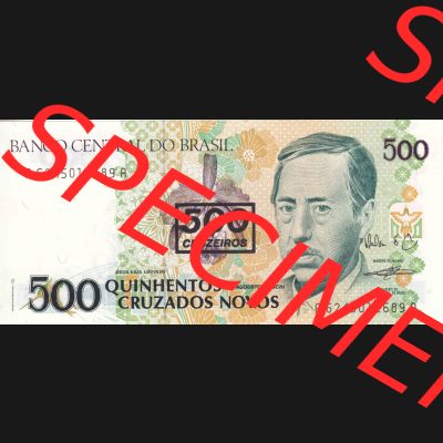 Banknoten Amerika Brasilien 1990, 500 Cruzeiros auf 500 Cruzados Novos (1) Sammlung