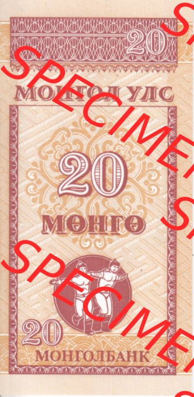 Banknoten Mongolei 1993, 20 Mongo (3) Sammlung
