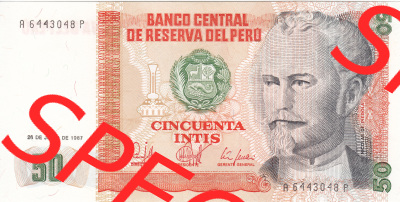 Banknoten Amerika Peru 1987, 50 Intis (1) Sammlung