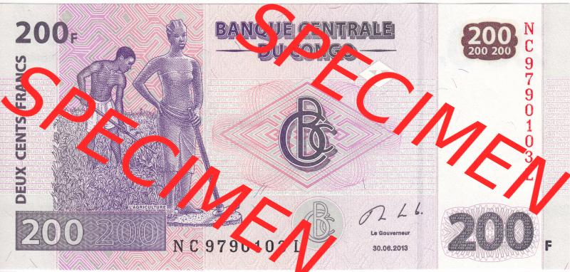 Banknoten Afrika Kongo 2013, 200 Francs (2) Sammlung