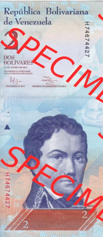 Banknoten Amerika Venezuela 2012, 2 Dos Bolivares (1) Sammlung