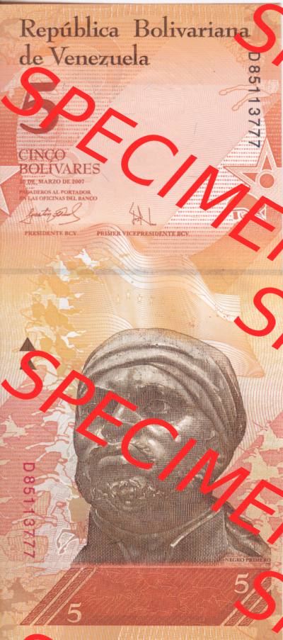 Banknoten Amerika Venezuela 2007, 5 Cinco Bolivares (1) Sammlung