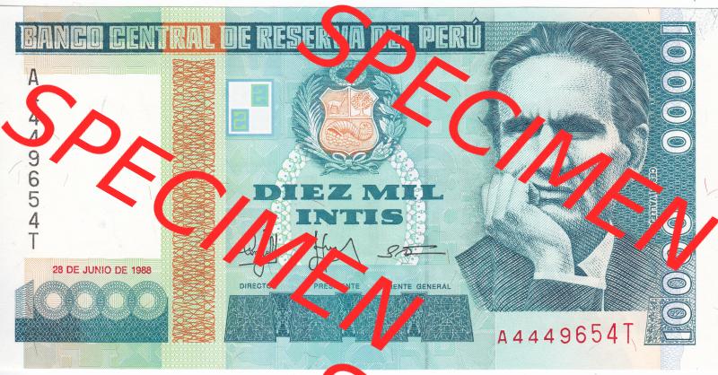 Banknoten Amerika Peru 1988, 10000 Intis (1) Sammlung
