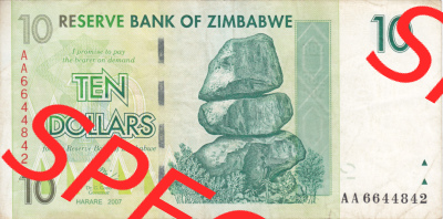 Banknoten Afrika Simbabwe 2007, 10 Dollars (1) Sammlung