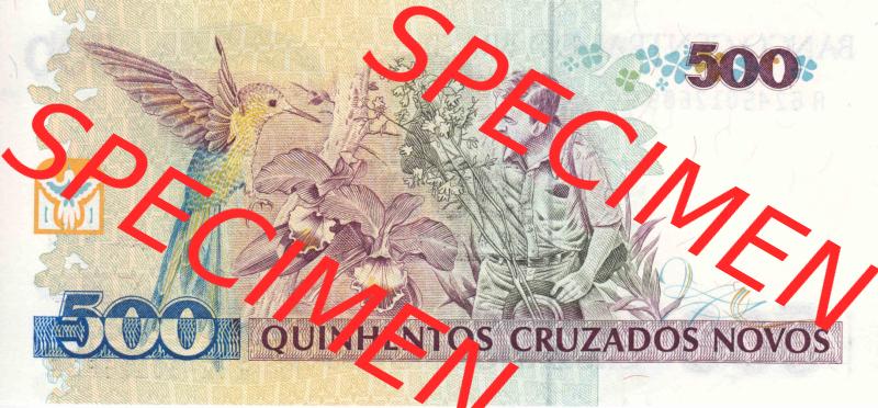 Banknoten Amerika Brasilien 1990, 500 Cruzeiros auf 500 Cruzados Novos (2) Sammlung