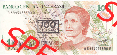 Banknoten Amerika Brasilien 1990, 100 Cruzeiros, 100 Cruzados Novos (1) Sammlung