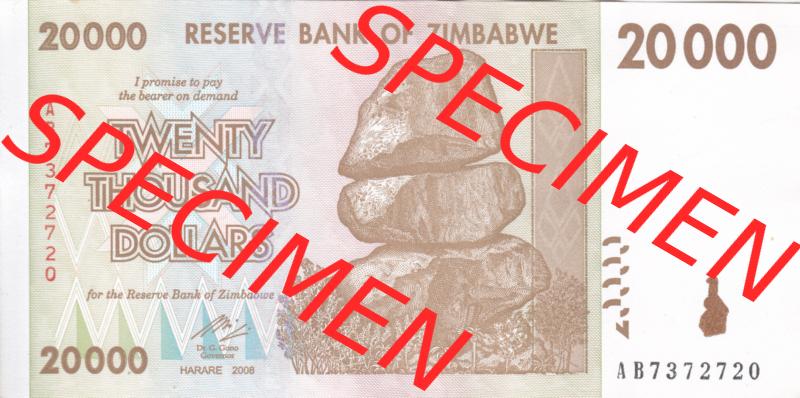 Banknoten Afrika Simbabwe 2008, 20000 Dollars (1) Sammlung