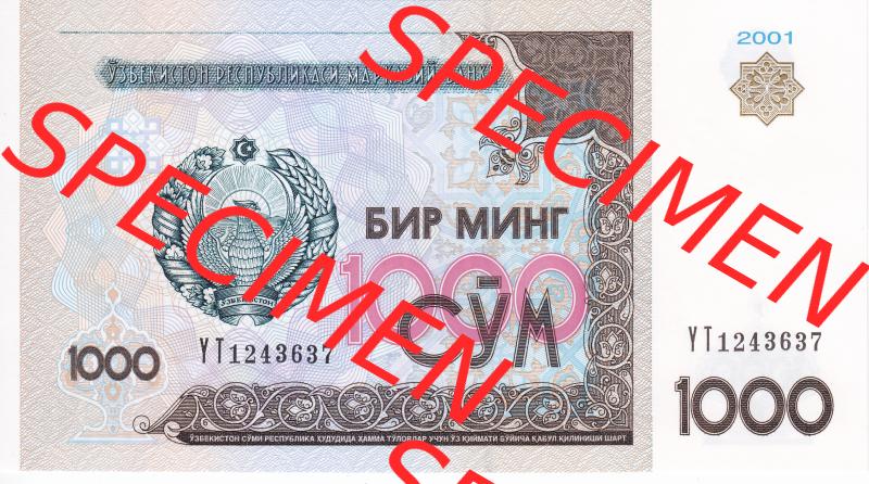 Banknoten Asien Usbekistan 2001, 1000 Sum (1) Sammlung
