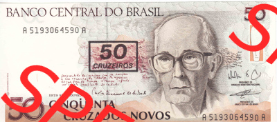 Banknoten Amerika Brasilien 1990, 50 Cruzeiros 50 Cruzados Novos (1) Sammlung