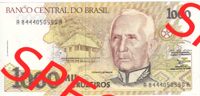 Banknoten Amerika Brasilien 1990, 1991, 1000 Cruzeiros (1) Sammlung