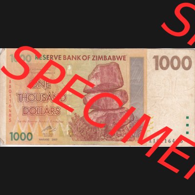 Banknoten Afrika Simbabwe 2007, 1000 Dolars (1) Sammlung