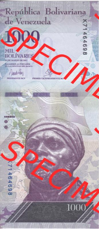 Banknoten Amerika Venezuela 2017, 1000 Bolivares (1) Sammlung