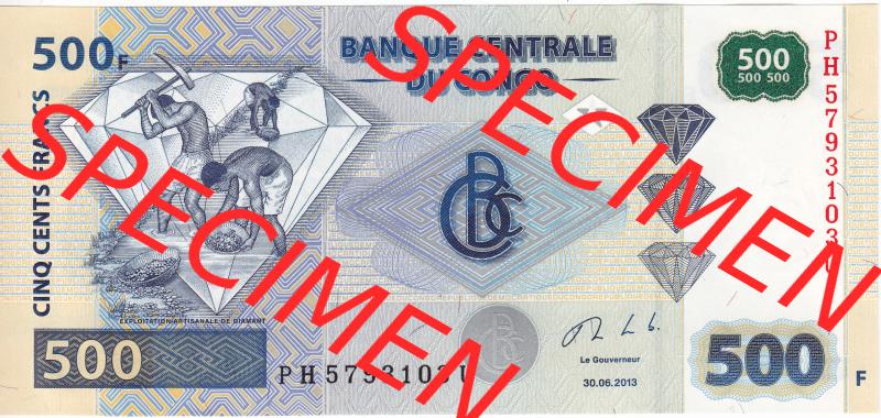 Banknoten Afrika Kongo 2013, 500 Francs (2) Sammlung