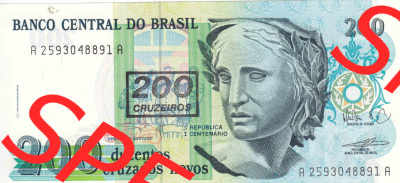 Banknoten Amerika Brasilien 1990, 200 Cruzeiros, 200 Cruzados Novos (1) Sammlung