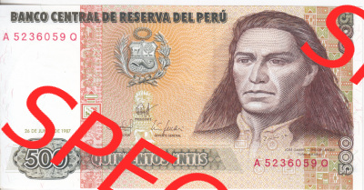 Banknoten Amerika Peru 1985-1987 p134 500 Intis (1) Sammlung